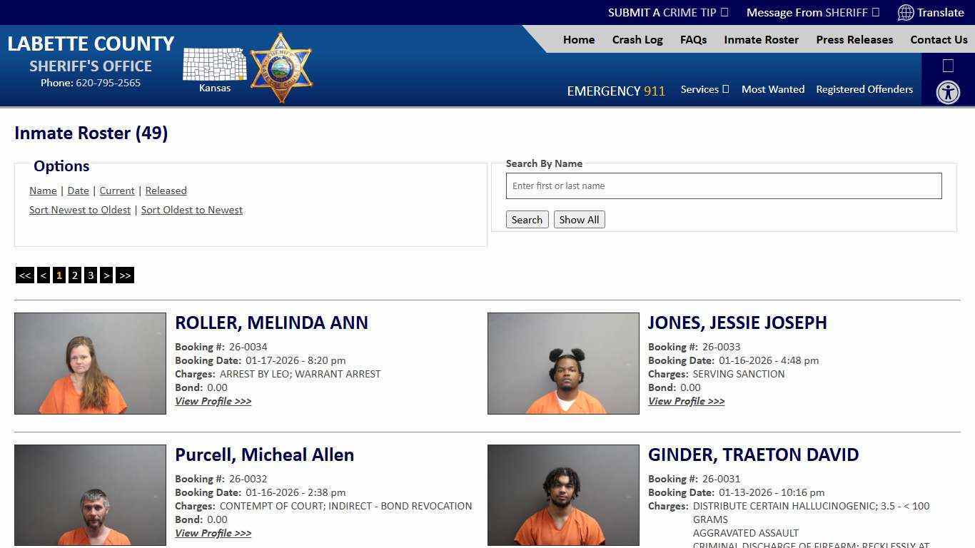 Inmate Roster - Current Inmates Booking Date Descending - Labette County Sheriff KS